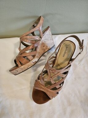 Kelly & Katie Tan Strappy Cork Wedge Sandals